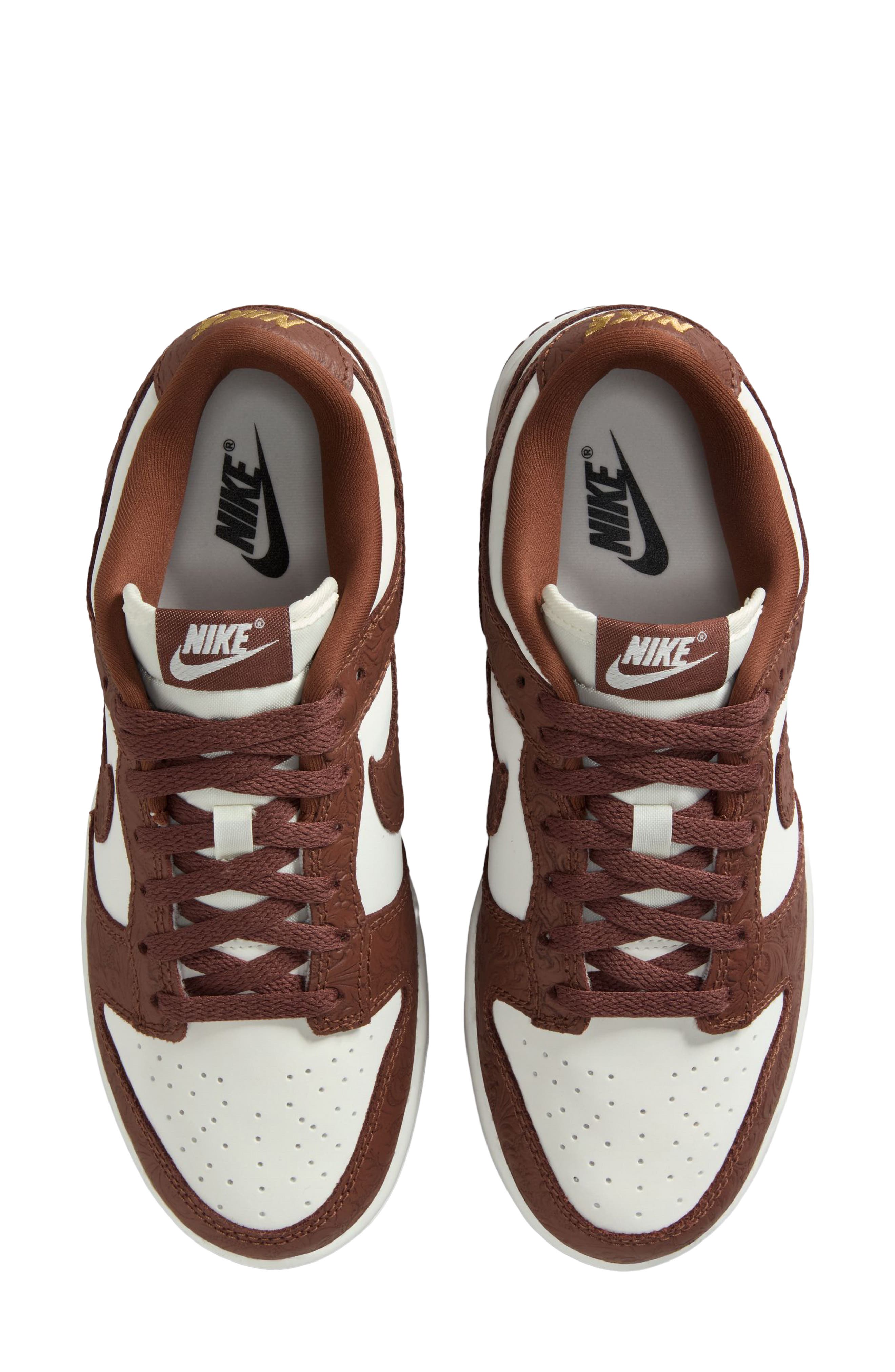 Nike Dunk Low Basketball Sneaker, Alternate, color, Sail/ Fauna Brown/ Gold