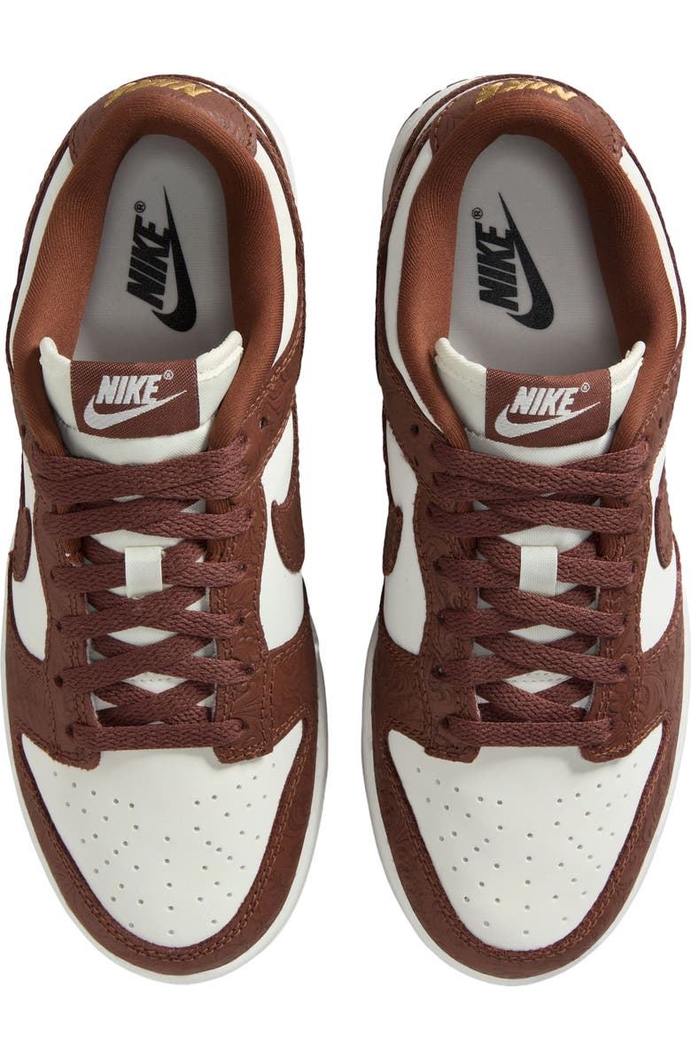 Nike Dunk Low Basketball Sneaker, Alternate, color, Sail/ Fauna Brown/ Gold