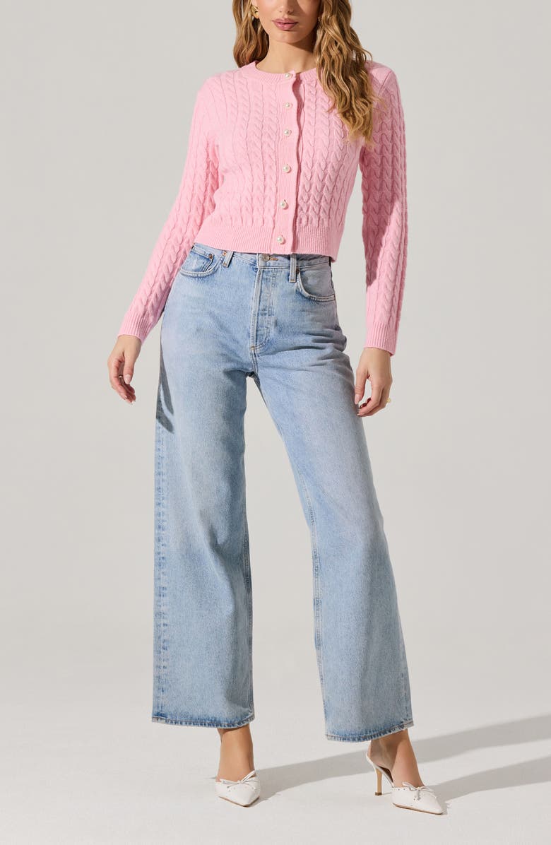 ASTR the Label Cable Stitch Cardigan, Alternate, color, Pink