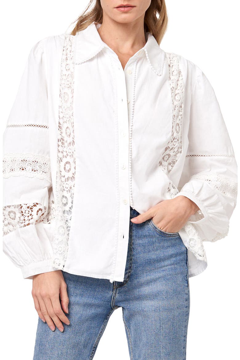 Mollie Lace Trim Shirt, Main, color, WHITE