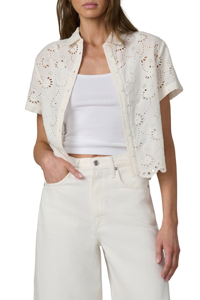 Sheer Crop Cotton Broderie Anglaise Button-Up Shirt, Alternate, color, ECRU