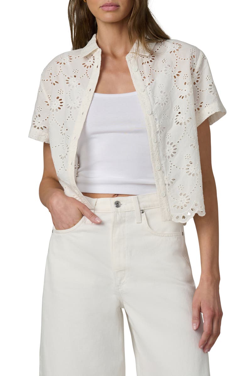Joe's Sheer Crop Cotton Broderie Anglaise Button-Up Shirt, Alternate, color, Ecru