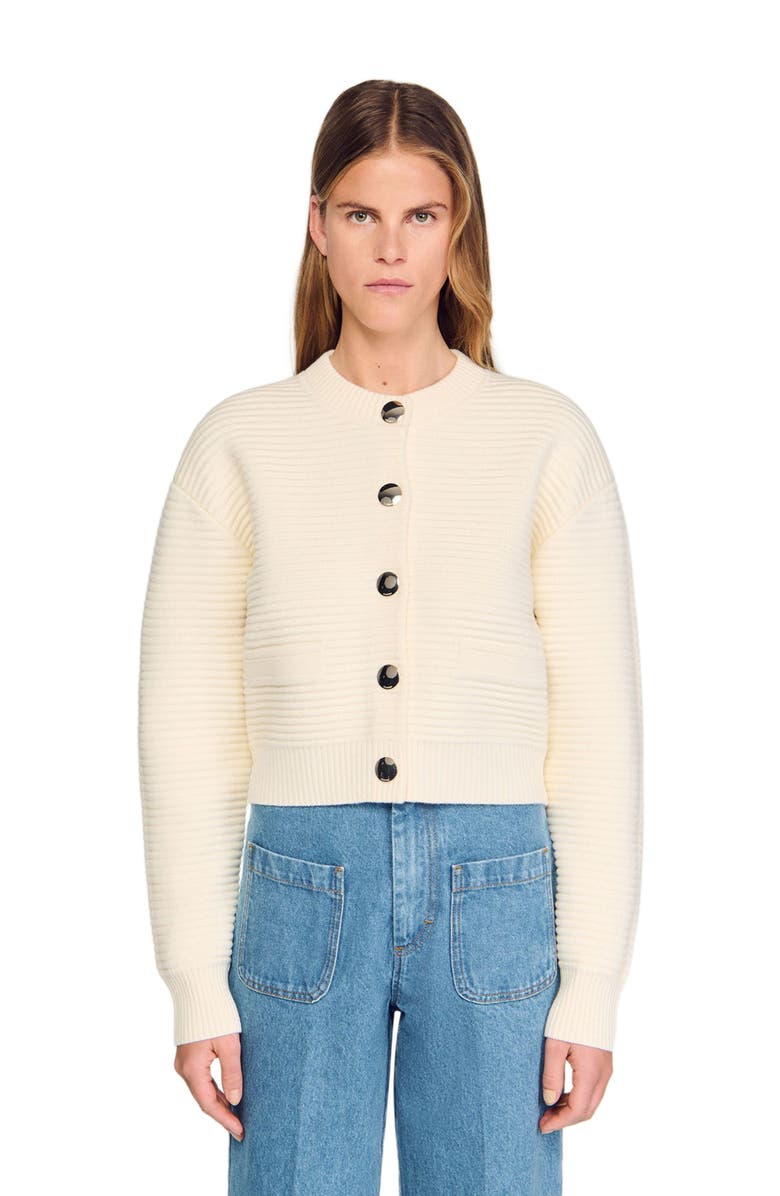 SANDRO Textured knit cardigan, Alternate, color, Ecru
