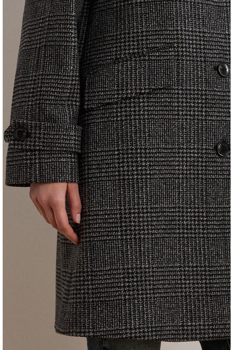 Single Breasted Plaid Wool Blend Coat, Alternate, color, BLACK/ GREY PLAID