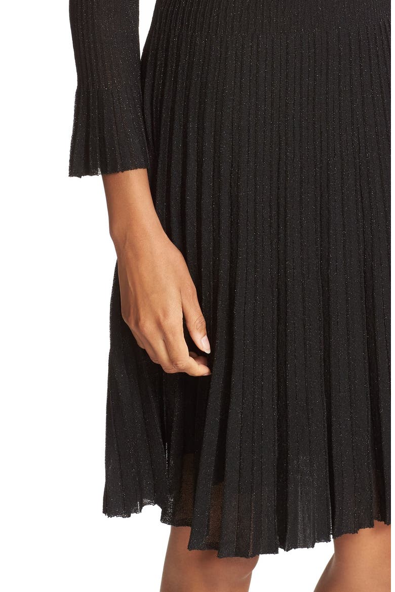 shimmer knit fit & flare dress, Alternate, color, BLACK