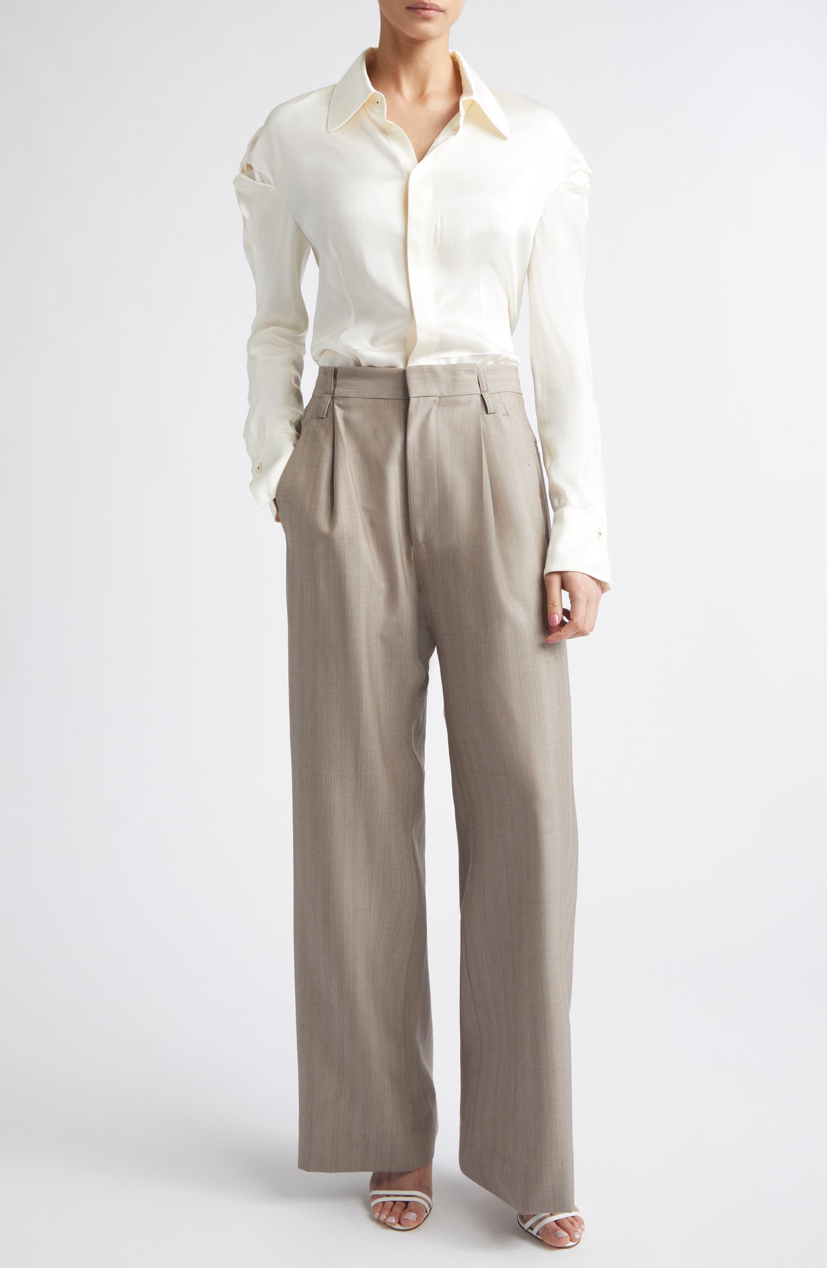 Twisted Shoulder Satin Button-Up Shirt - image 2