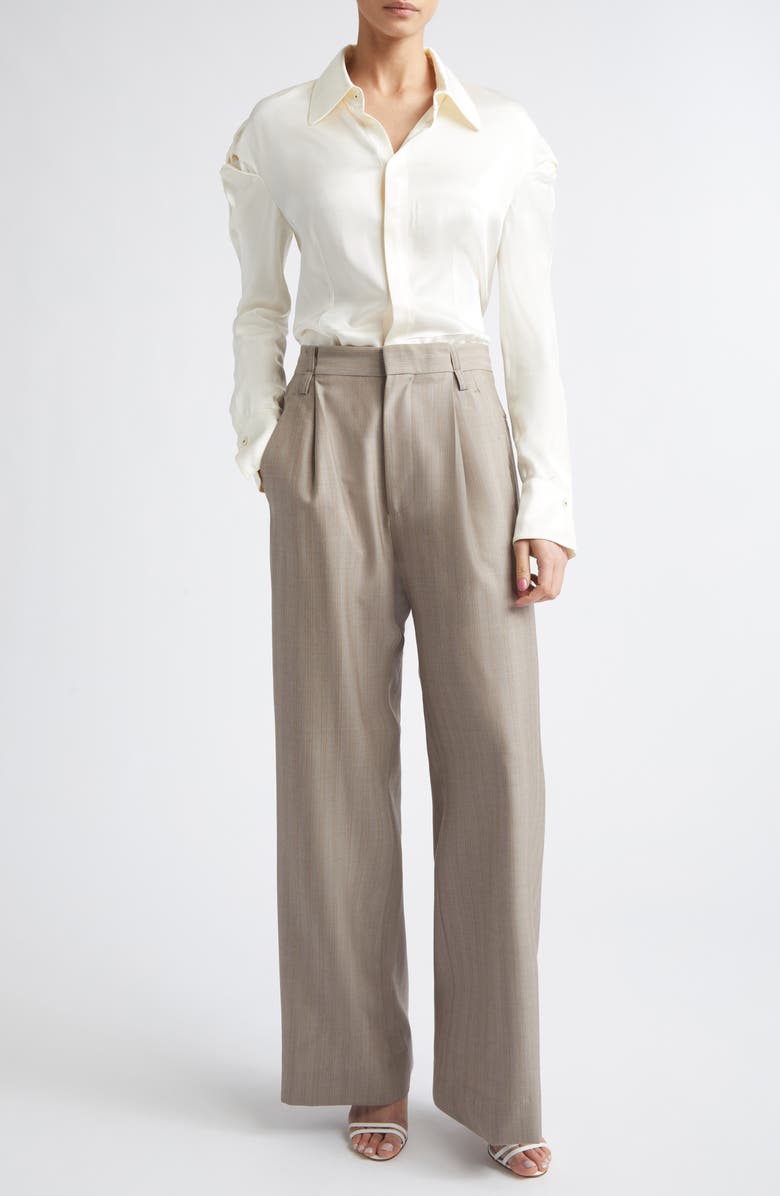 Victoria Beckham Twisted Shoulder Satin Button-Up Shirt, Alternate, color, Ivory