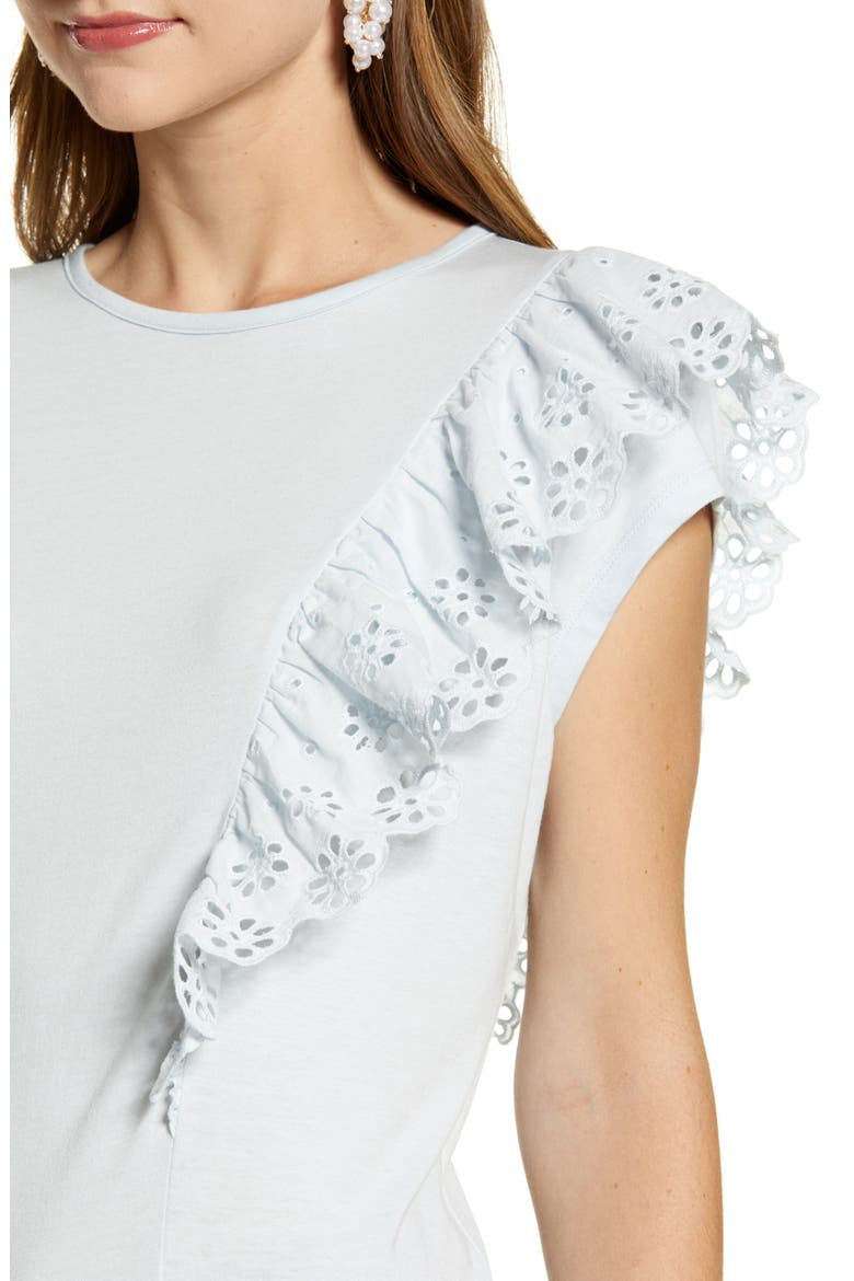 Eyelet Ruffle Tee, Alternate, color, BLUE AIR