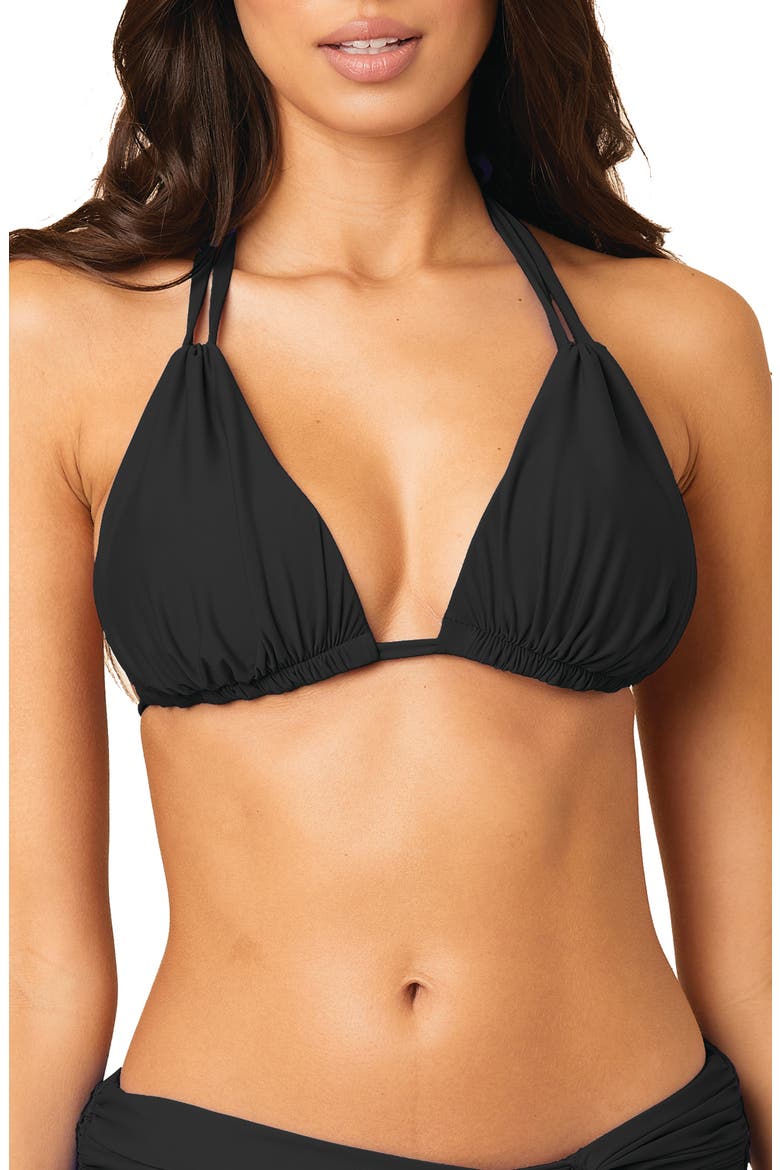 Riley Halter Triangle Bra Bikini Top, Main, color, BLACK