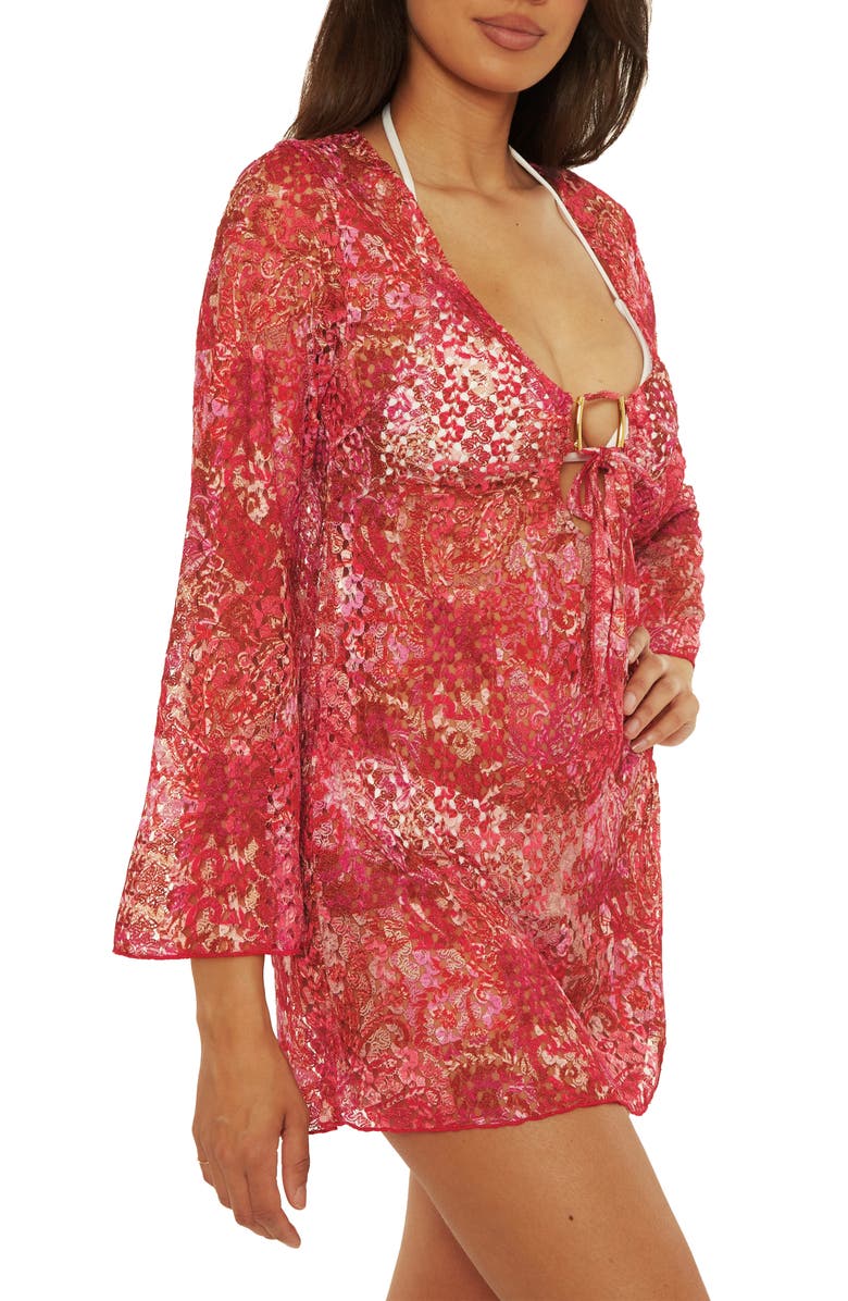 Becca Bali Lace Cover-Up Tunic, Alternate, color, Red Multi