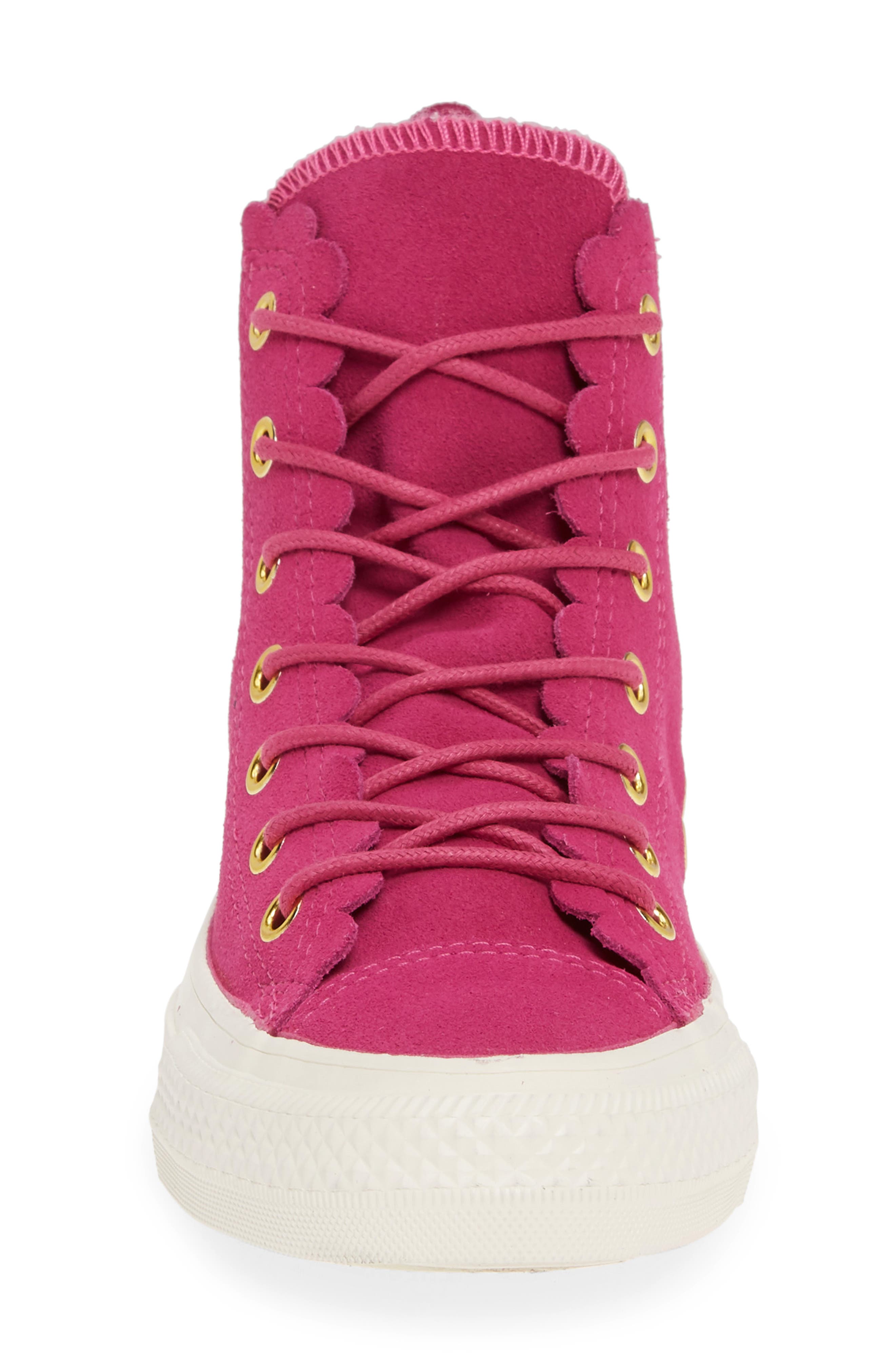 Chuck Taylor® All Star® Scallop High Top Suede Sneaker, Alternate, color, ACTIVE FUCHSIA/ GOLD/ EGRET