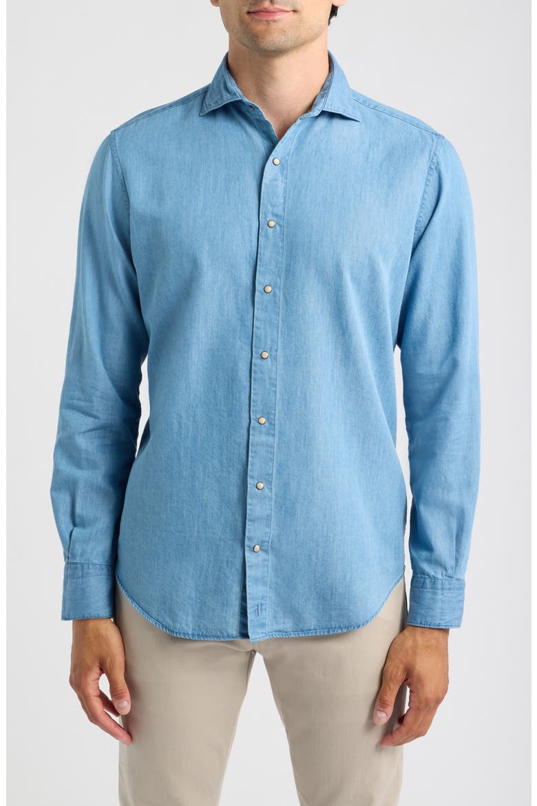 Chambray Snap Long Sleeve Shirt, Main, color, RIPPLE