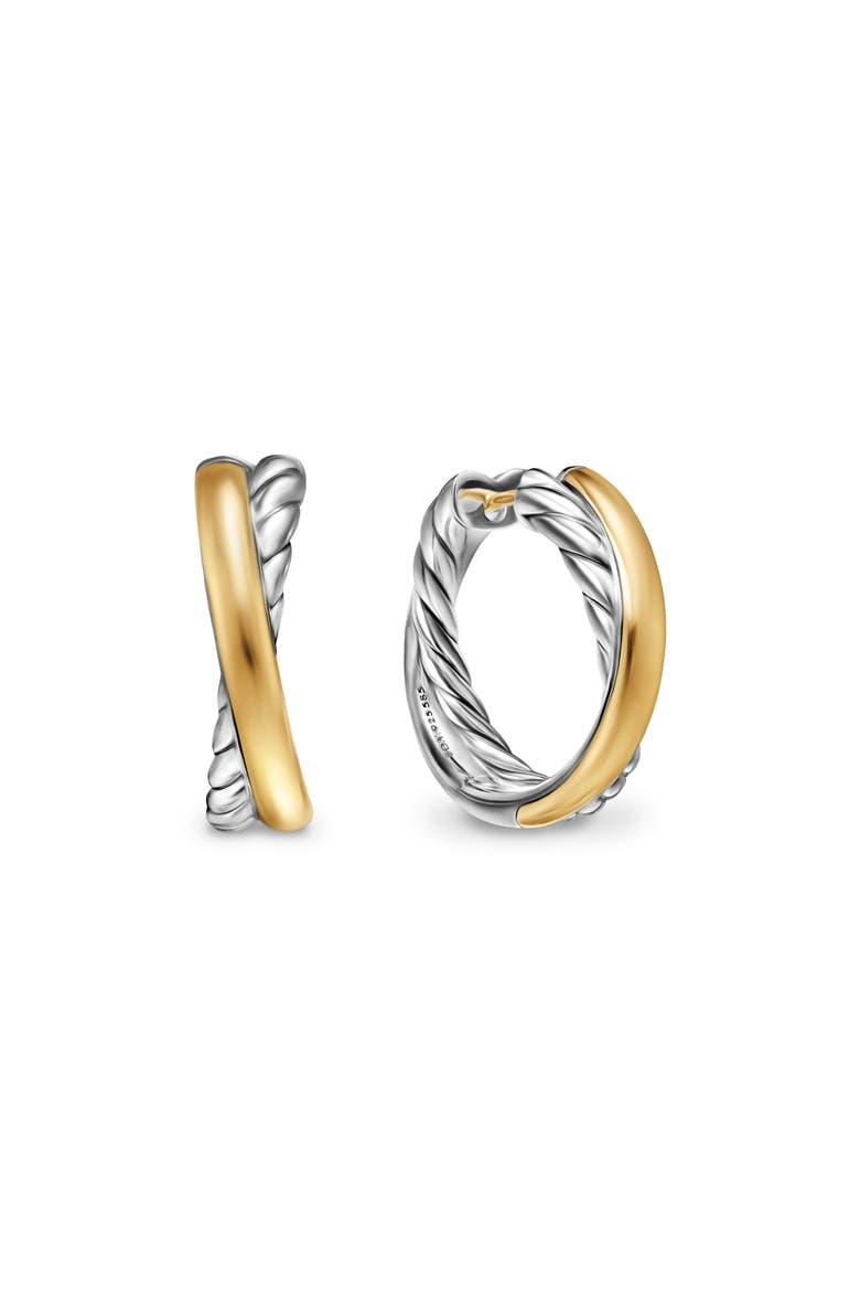 Bold Crossover Hoop Earrings, Main, color, STERLING SILVER 14KYG