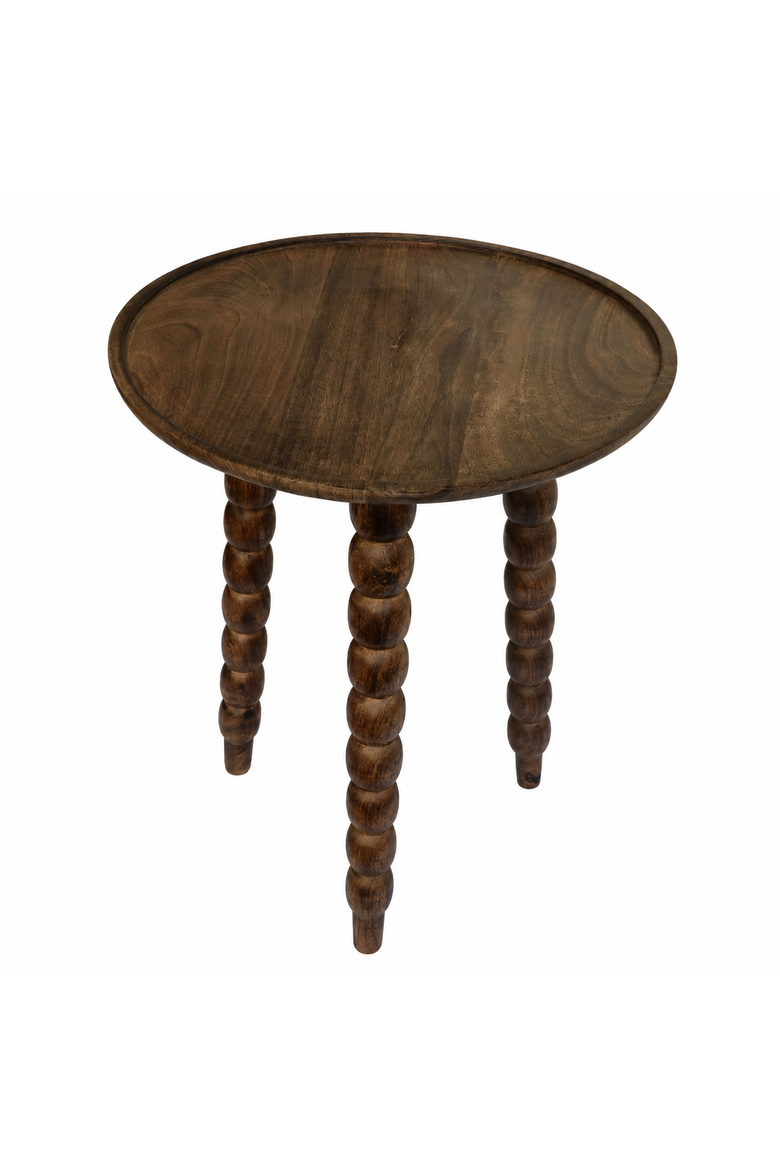 Mango Wood Round Accent Table with Metal Legs, Knockdown, Main, color, Dark Brown