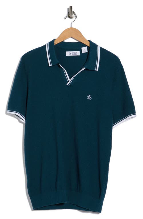 Original Penguin Textured Johnny Collar Cotton Polo In Green