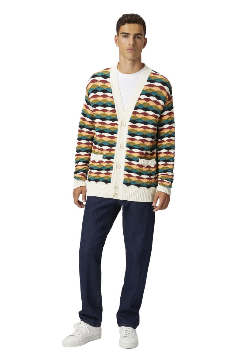 Missoni Cotton-blend Cardigan With Wave Pattern And Contrasting Piping, Main, color, 