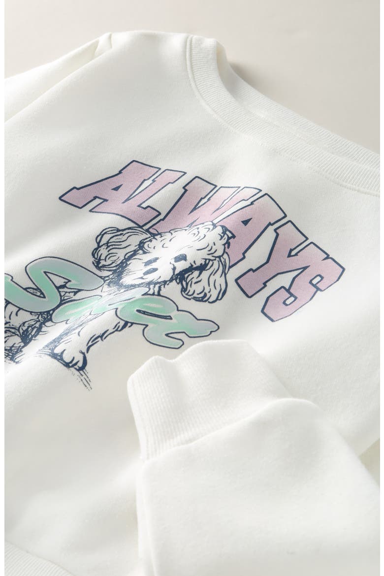 Kids' Wide Neck Graphic Sweatshirt, Alternate, color, IVORY EGRET SWEET