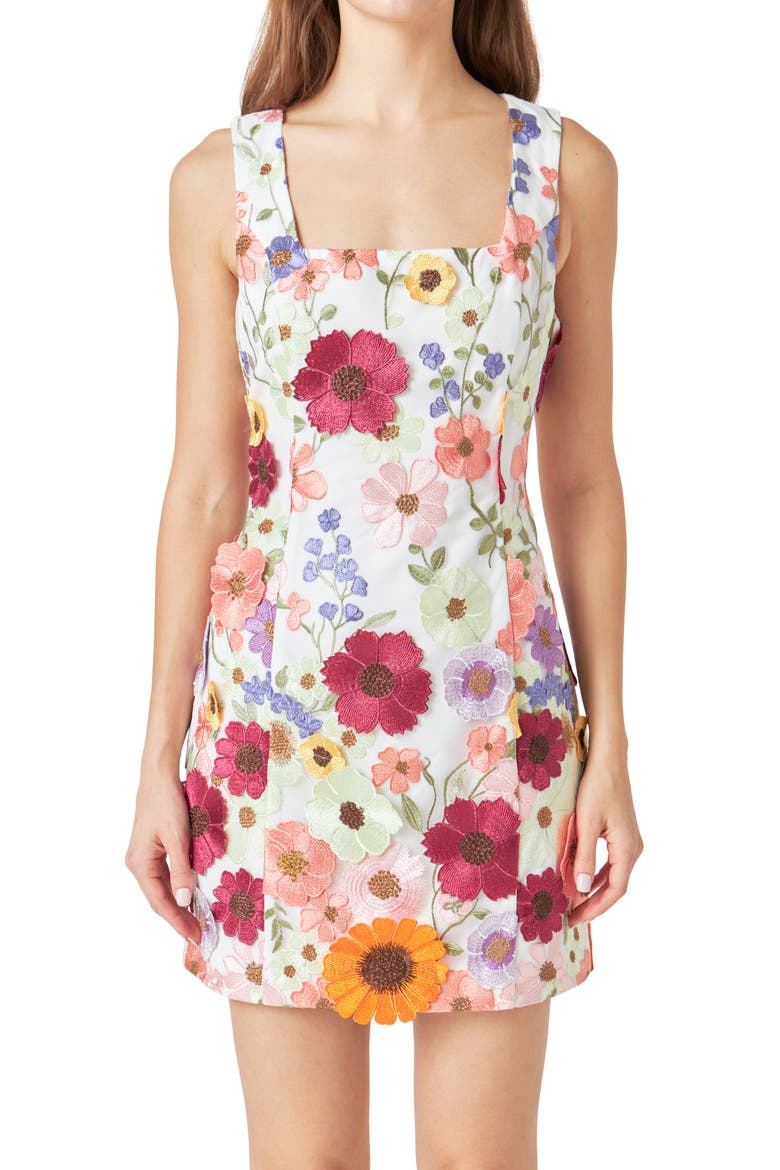 Floral Embroidered Minidress, Alternate, color, WHITE
