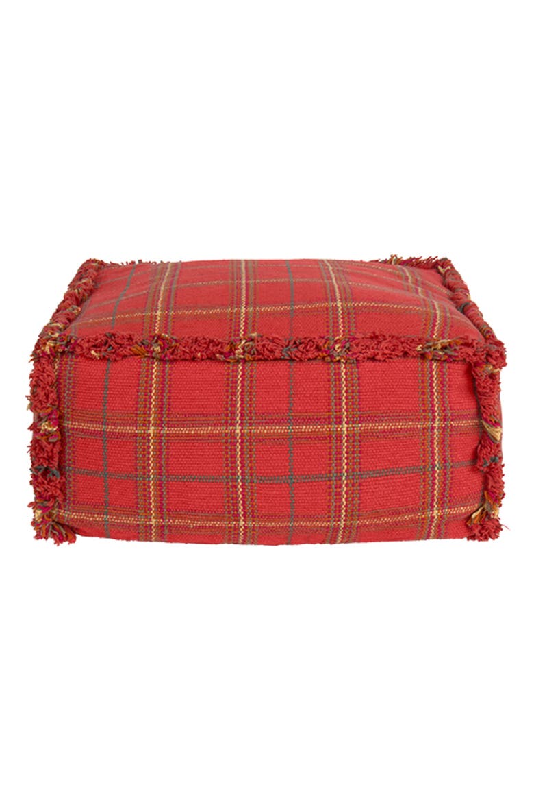 Tartan Fringe Trim Pouf, Alternate, color, RED