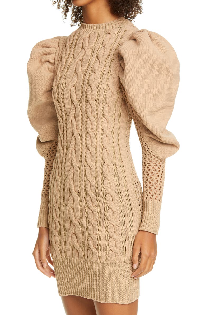 Isa Boulder Long Sleeve Mesh Back Cable Knit Sweater Dress, Alternate, color,