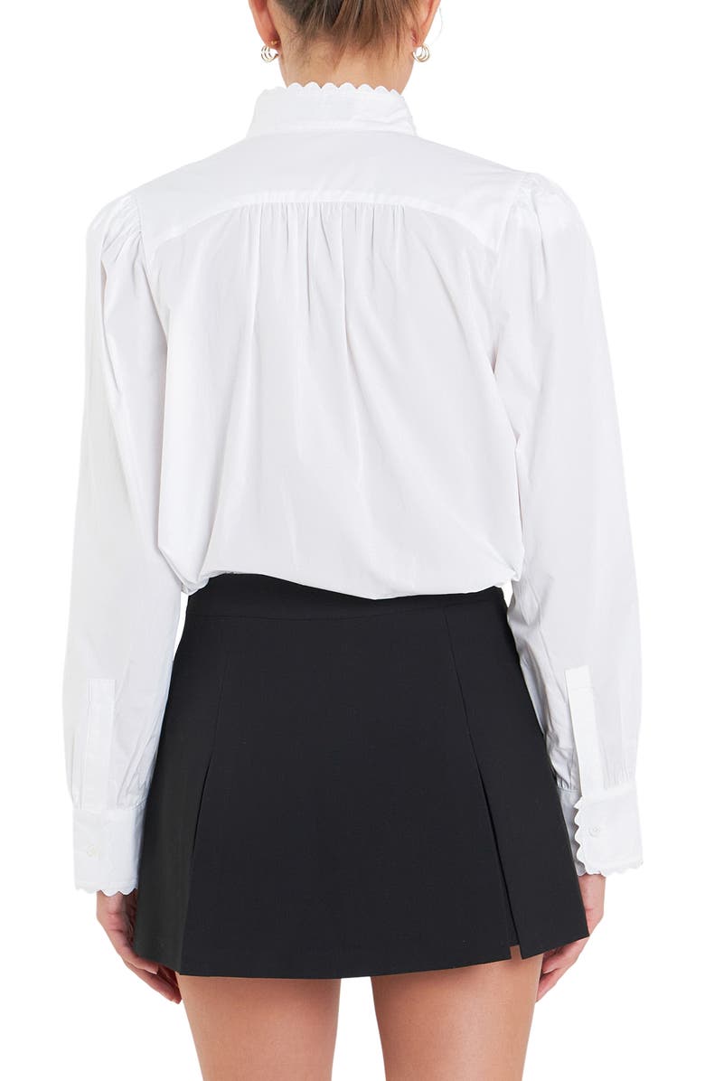 English Factory Scallop Trim Cotton Button-Up Shirt, Alternate, color, 