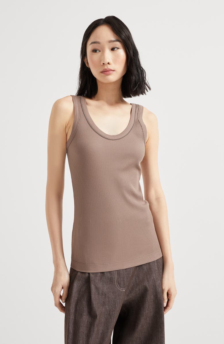 Brunello Cucinelli Ribbed jersey top, Alternate, color, 