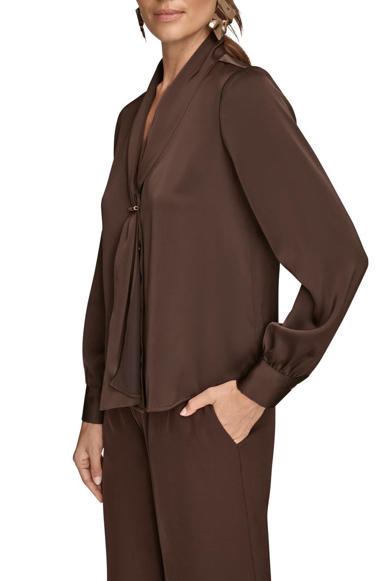 Donna Karan New York Tie Neck Satin Shirt, Alternate, color, Chocolte