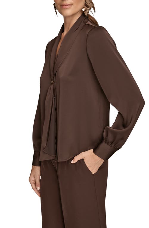 Donna Karan New York Hammered Satin Wrap Top In Brown