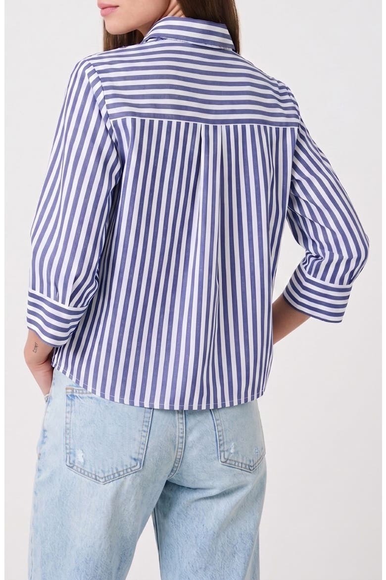 Striped Cotton Button-Up Shirt, Alternate, color, NAVY-WHITE