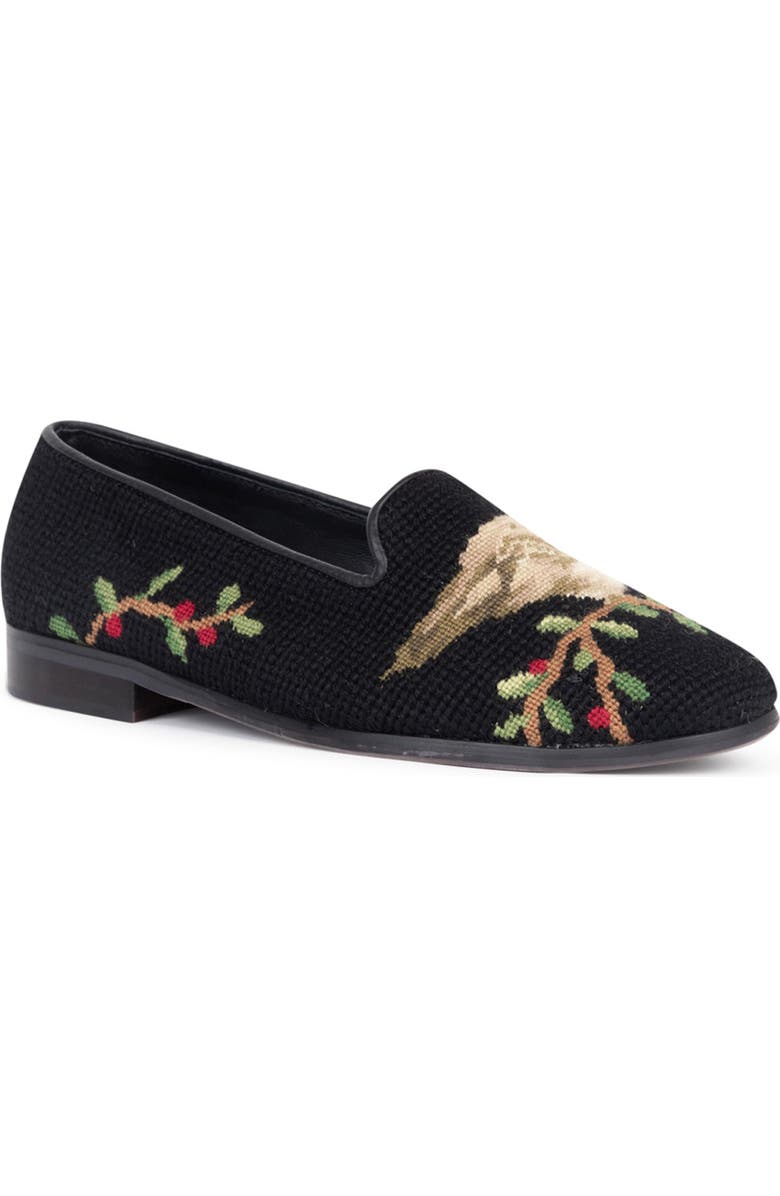 ByPaige Needlepoint Bird Flat, Alternate, color, Robin On Black