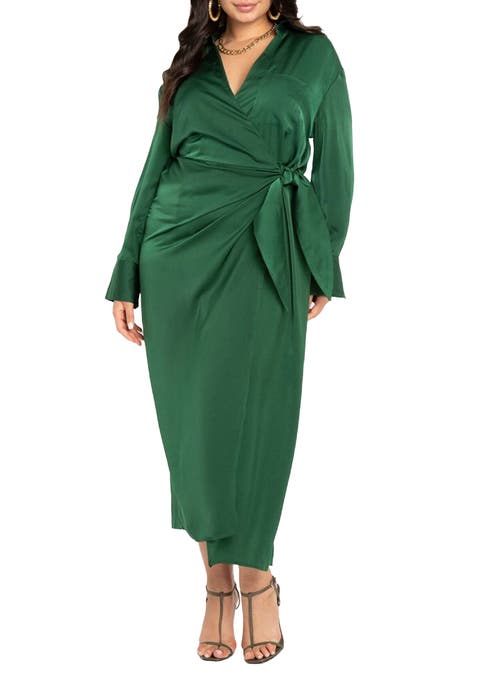 Satin Maxi Wrap Dress (Plus Available)