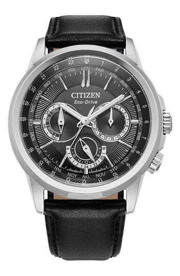 Citizen Calender Eco-drive Leather Strap Multifunction Watch, 44mm
