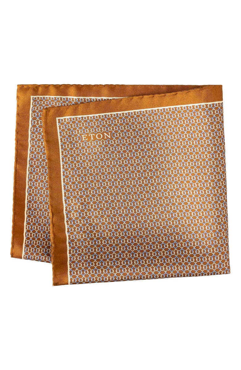 Eton Geometric Silk Pocket Square, Main, color, Medium Brown