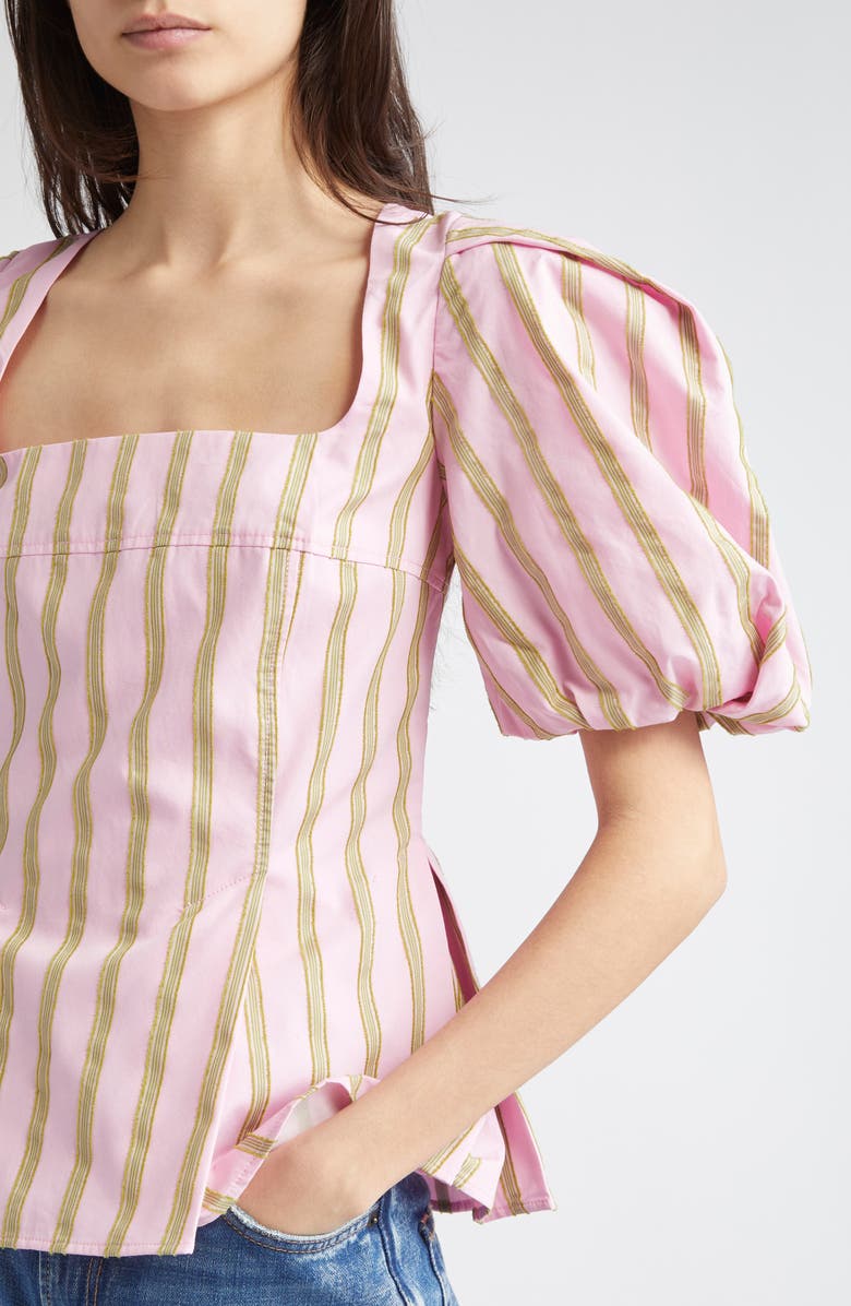 Stine Goya Jacquard Puff Sleeve Organic Cotton Top, Alternate, color, Wallpaper Stripes
