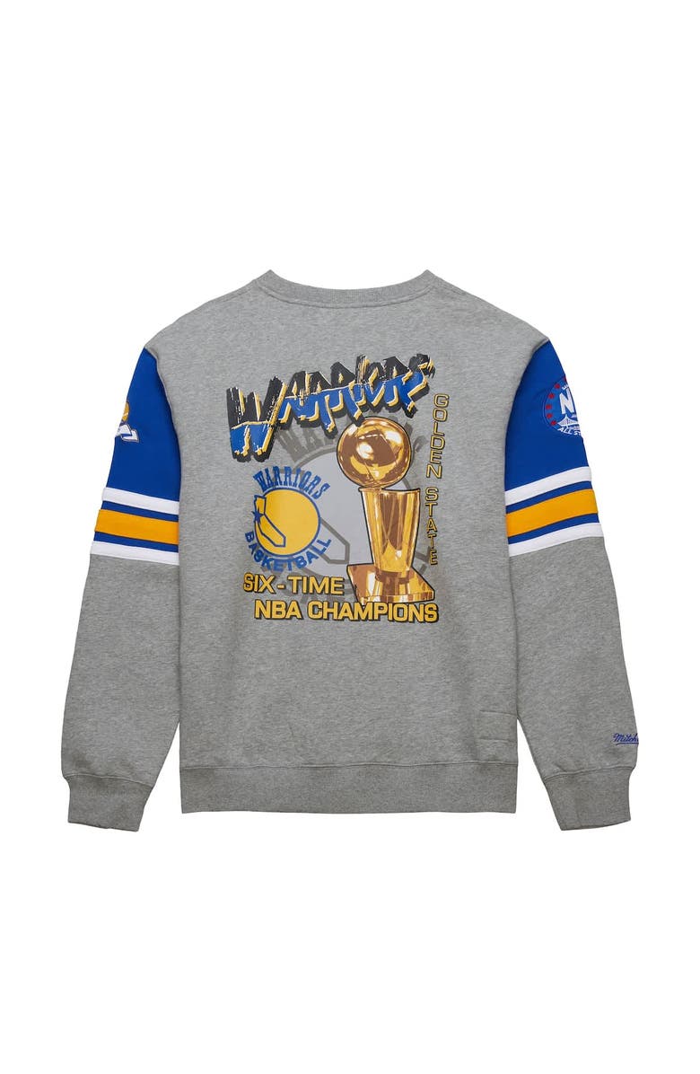 Mitchell & Ness Men's Mitchell & Ness Heather Gray Golden State Warriors Hardwood Classics All Over 4.0 Pullover Sweatshirt, Alternate, color, Heather Gray