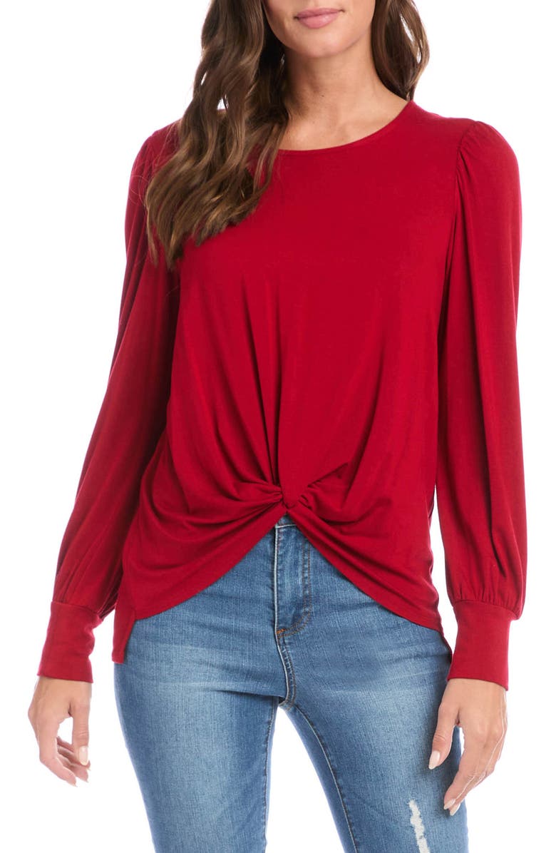 Karen Kane Twist Front Long Sleeve Top, Main, color, Red