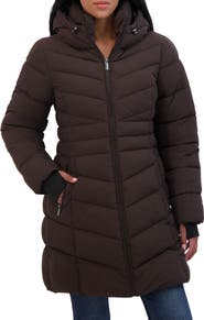 Sebby Water Resistant Hooded Long Puffer Jacket