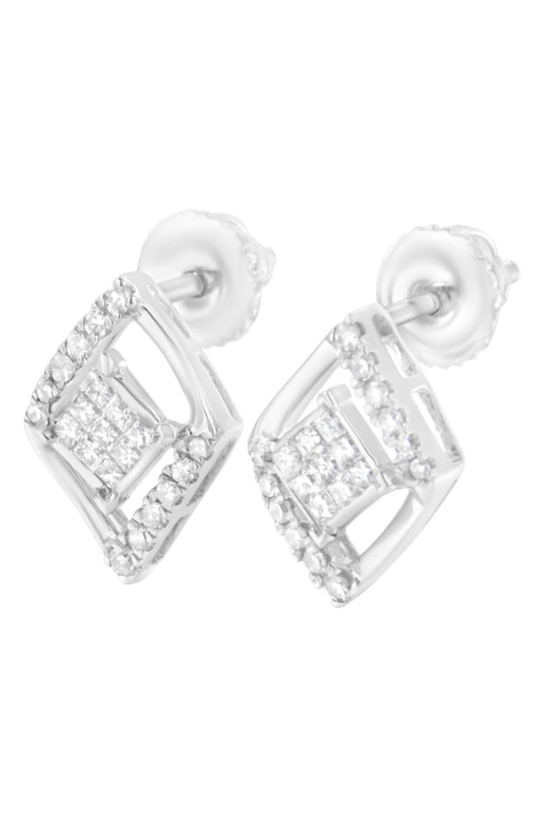 10K White Gold 1/3 Ct Princess Double Triangle Composite Stud Earrings, Alternate, color, White