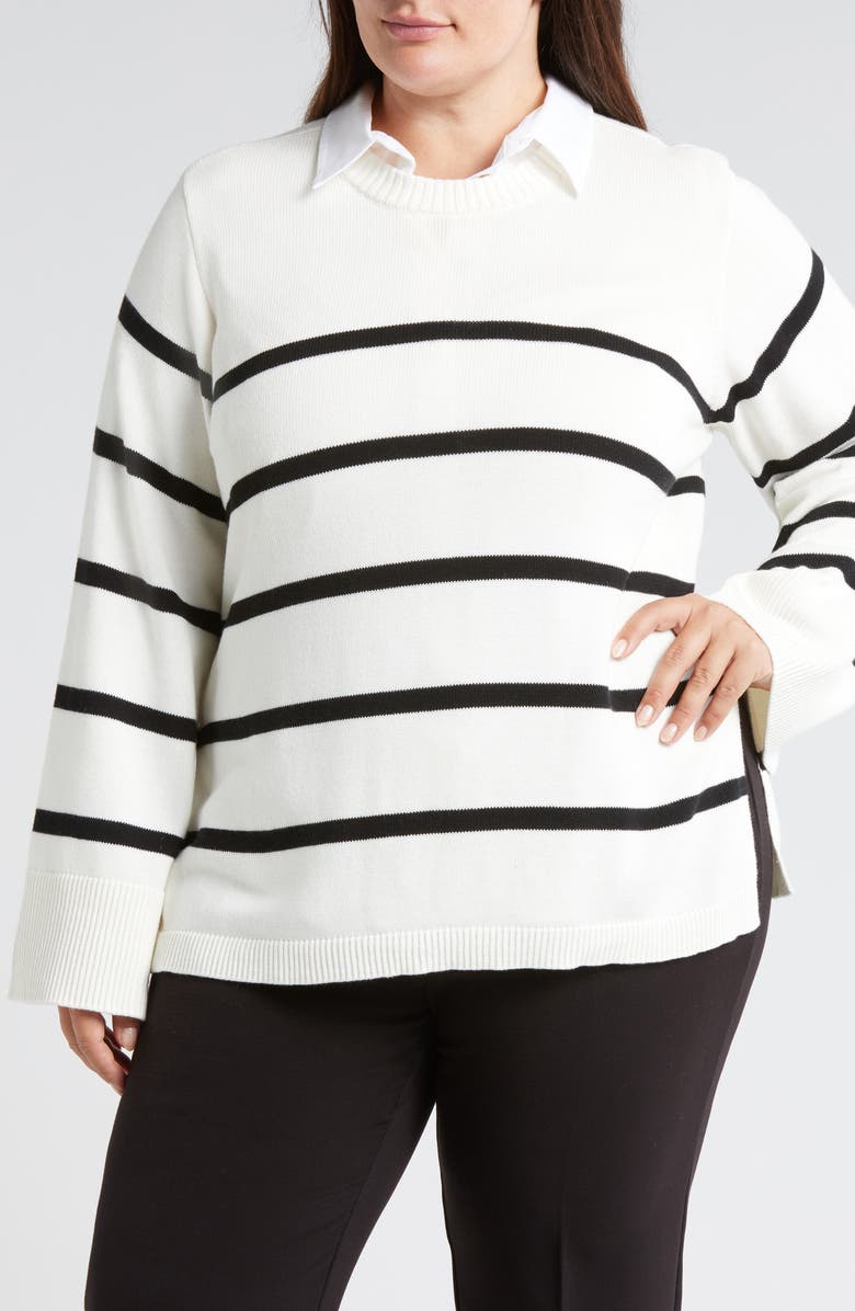 Universal Standard Bardot Stripe Cotton Sweater, Main, color, Cream/ Black Stripe