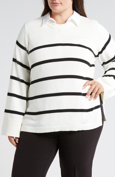 Bardot Stripe Cotton Sweater (Regular & Plus)