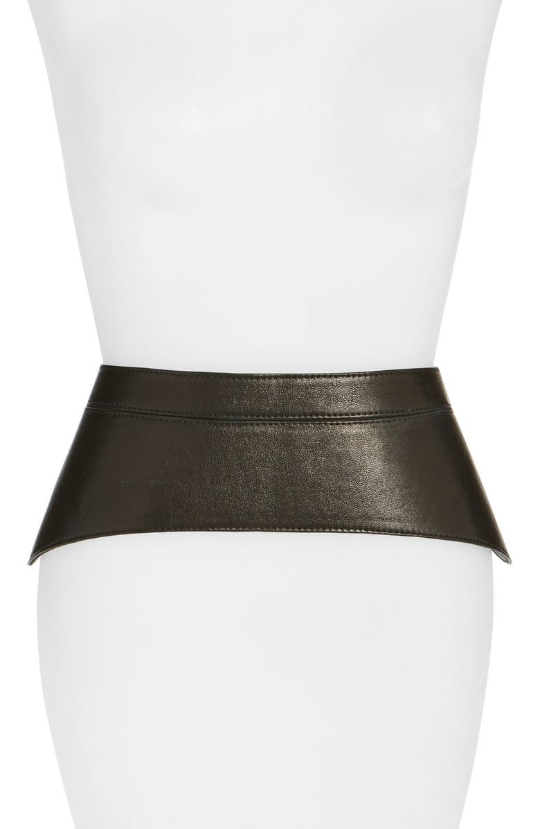 Raina 'Peplum' Leather Corset Belt, Main, color,