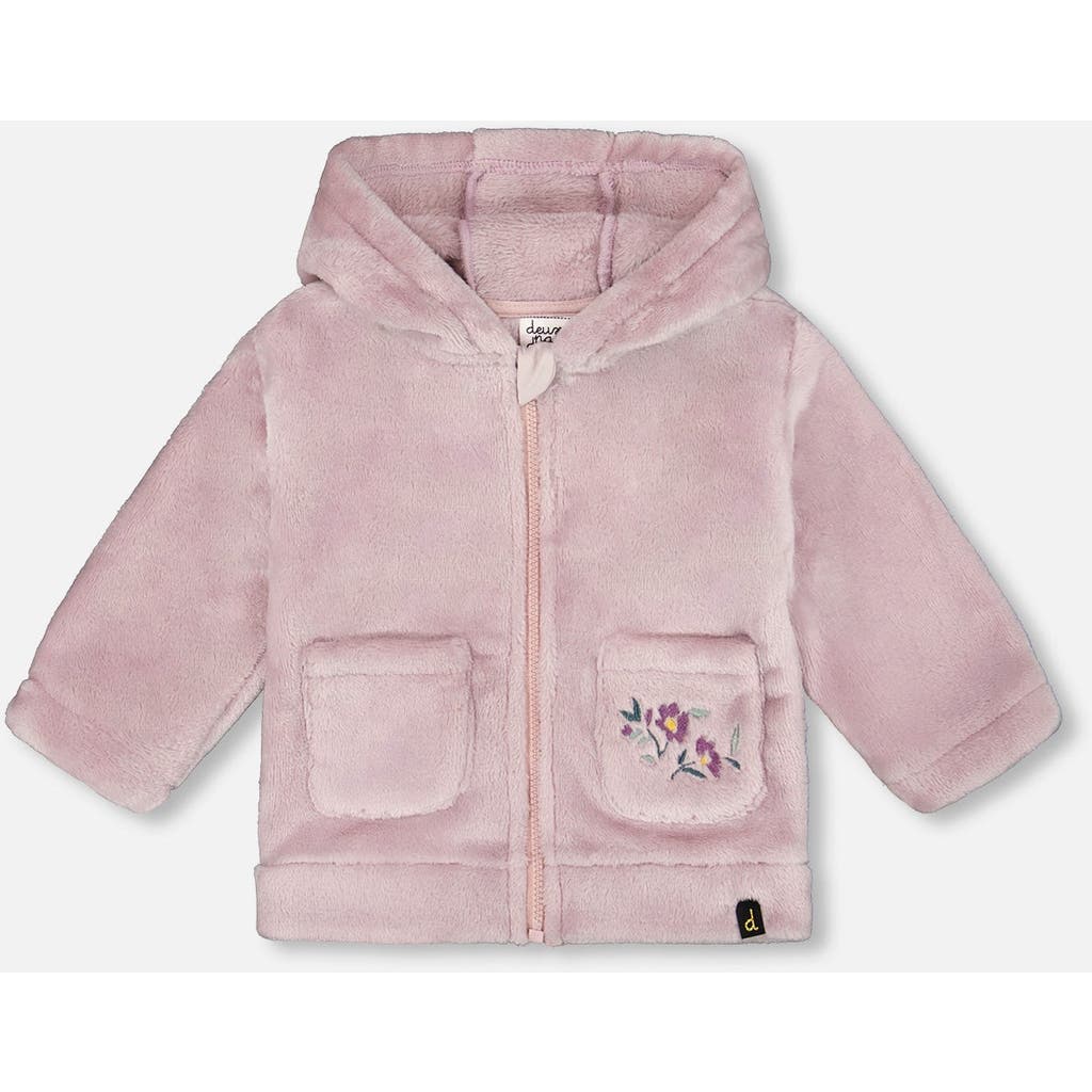Deux Par Deux Hooded Zip Plush Jacket In Pink
