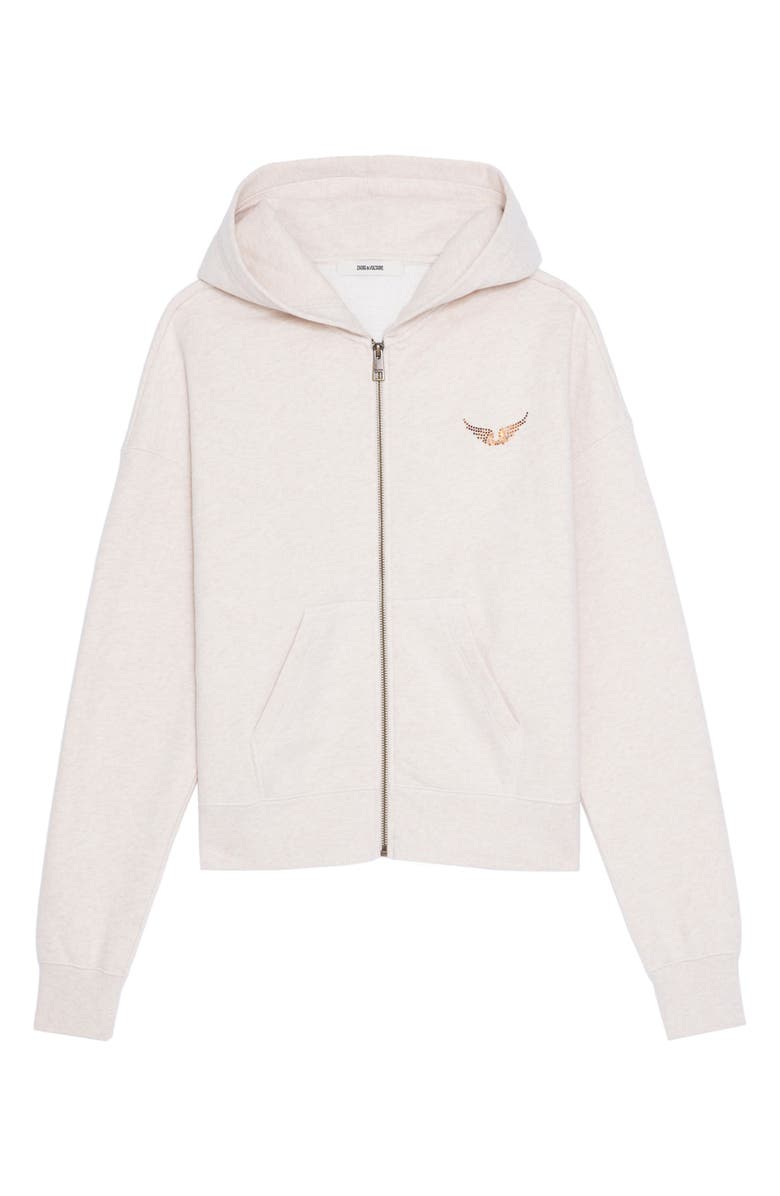 Zadig & Voltaire Mia Strass Front Zip Hoodie, Alternate, color, 