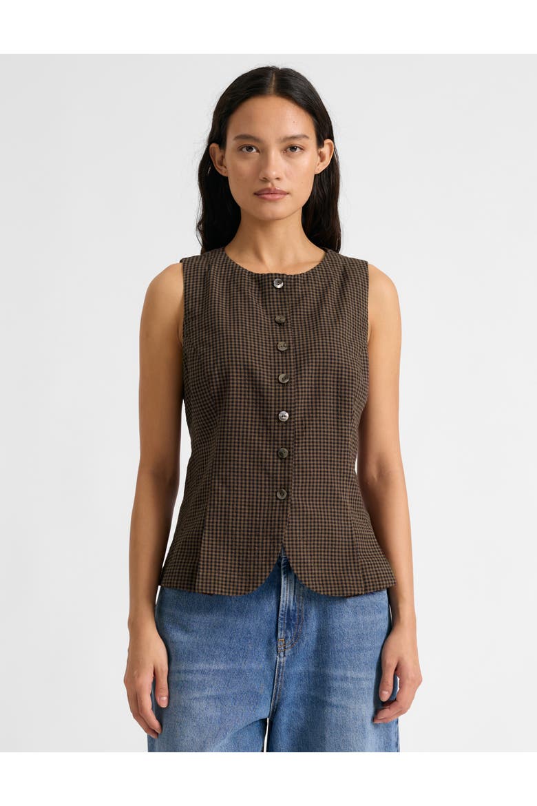 Gingham Waistcoat, Main, color, Chocolate