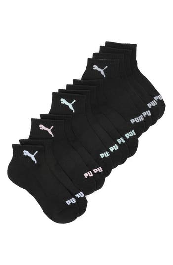 Puma Pack Of 6 Quarter Crew Socks In Black/multi