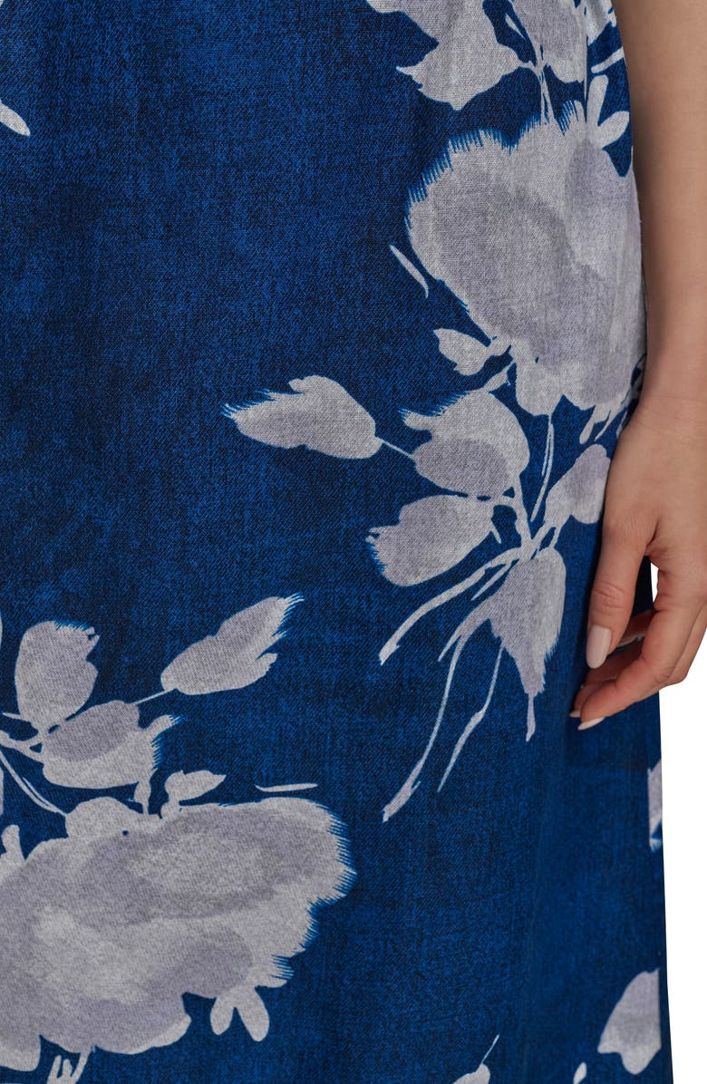 Donna Karan New York Floral Sleeveless Linen Blend Sheath Dress, Alternate, color, Marbella M