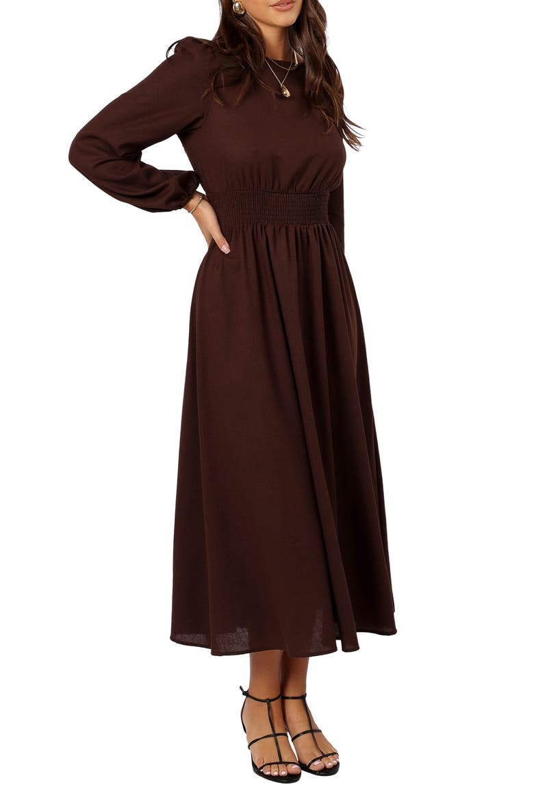 Roman Long Sleeve Maxi Dress, Alternate, color, BROWN