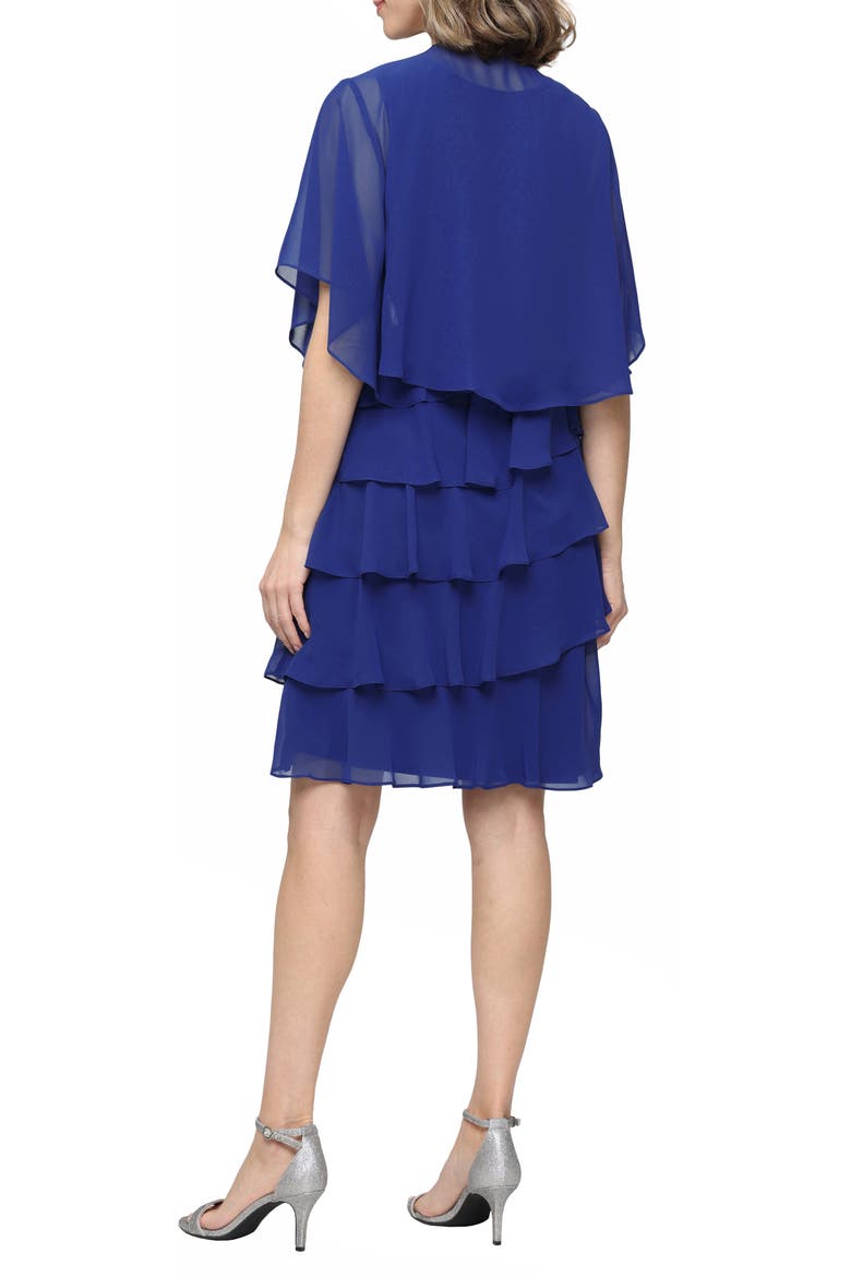 Tiered Ruffle Chiffon Dress with Jacket, Alternate, color, IRIS