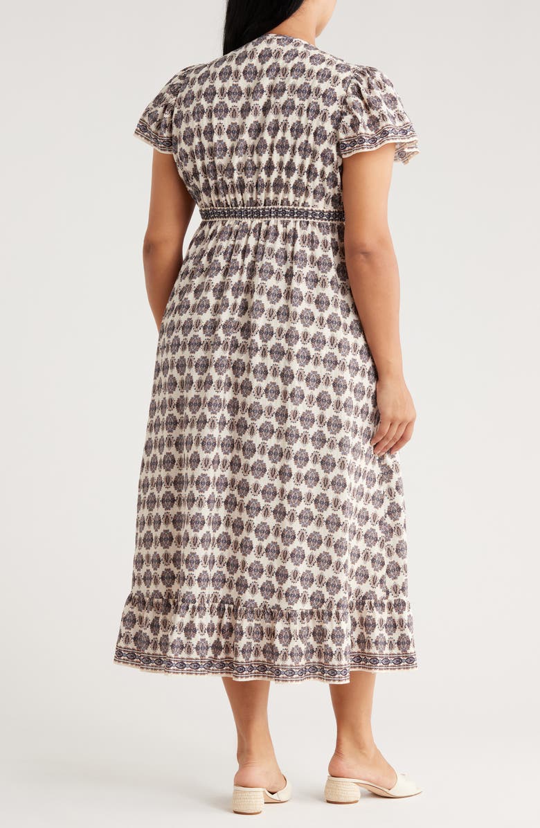 MAX STUDIO Flutter Sleeve V-Neck Dress, Alternate, color, Navy/ White Paisley Panache