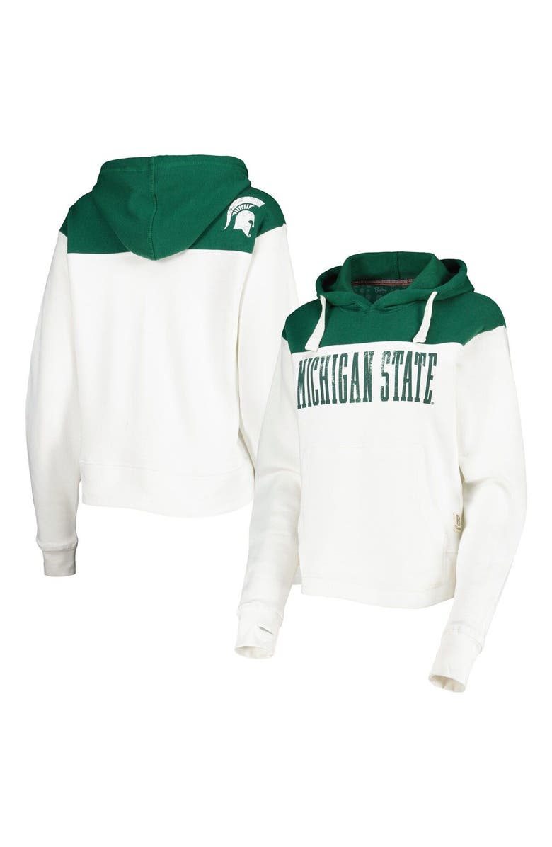 PRESSBOX Women's Pressbox White/Green Michigan State Spartans Chicago 2-Hit Yoke Pullover Hoodie, Main, color, White